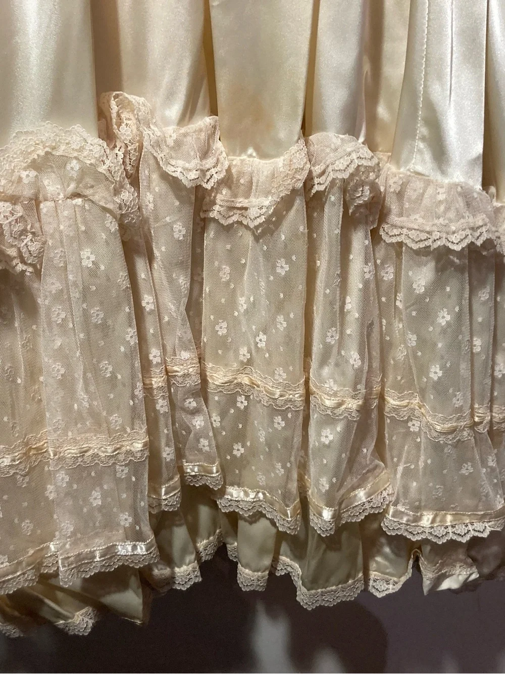 Gunne Sax 1970’s Satin Corset Maxi Dress Lace Beads Size 7 (Size XSmall) AS IS - Picture 7 of 16